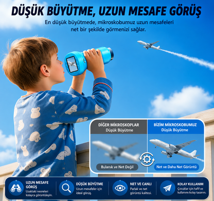 MiniBilim Dijital Mikroskop 🔬 – Çocuklar İçin 2.4” LCD Ekranlı Taşınabilir Keşif Mikroskobu